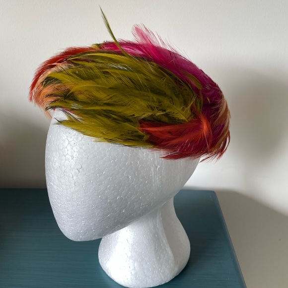 Vintage Haute Couture Christian Dior Feather Chapeaux Hat Headwear Colorful